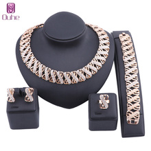 Wedding Bridal Crystal Jewelry Sets For Women Necklace Bracelet Earrings Rings Dubai Gold Color Statement Accessories Set 2024 - buy cheap