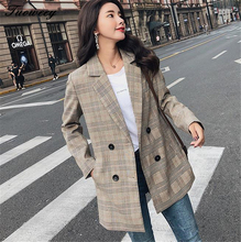 2019 Style Fashion Autumn Winter Style Double Breast Women Sexy Slim Plaid Jackets Short Coat Grey OL Suit Ladies Casual Outwear 2024 - buy cheap