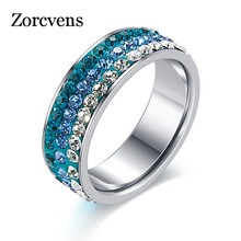 ZORCVENS Trendy New Design Top Grade Stainless Steel Cubic Zirconia Women Rings White Rose Gold-Color Fashion Jewelry Party Ring 2024 - купить недорого