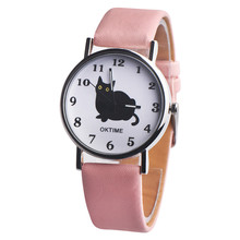 Женские часы OKTIME, Женские Аналоговые кварцевые часы с милым котом из искусственной кожи, часы с циферблатом 2024 - купить недорого