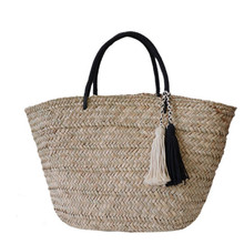 Hot Cotton Knitted Bag Wood Handle Women Bag Hollowed Out Straw Woven Beach Japanese Style Tote Knitting Versatile Bag 2024 - buy cheap