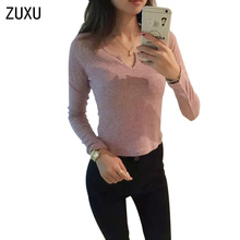 Autumn fashion Women elegant Knitted short Sweaters gray pullovers V-Neck casual stretch fit long Sleeve Brand female tops 2024 - buy cheap