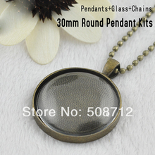 antique Bronze -30sets Flash Sale  DIY Kits- 30mm Trays, Glass, and necklaces. 30mm Blank Photo Pendant Trays and Cabochons 2024 - buy cheap