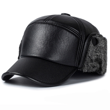 HT1854 Autumn Winter Hats for Men PU Leather Baseball Caps Men Casual Baseball Hats with Ear Flap Casual Warm Faux Fur Dad Hats 2024 - buy cheap