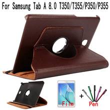 Top Quality Standing 360 Rotating PU Leather Cover for Samsung Galaxy Tab A 8.0" T350 T355 P350 Tablet Case+Free Screen Film+Pen 2024 - buy cheap