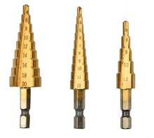 3 шт. метрические спиральные флейты ступенчатая сталь HSS 4241 конусные сверла с титановым покрытием набор инструментов резец отверстий 4-12 мм/4-20 мм/3-12 мм 2024 - купить недорого