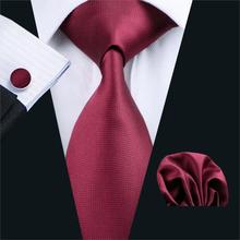 Corbata de FA-430 para hombre, corbata de seda de color rojo liso, Jacquard, clásico, juego de gemelos y pañuelo, corbatas para hombre, negocios, boda, fiesta, envío gratis 2024 - compra barato