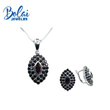 Bolaijewelry,Marquise shape 925 Sterling silver fine jewelry set natural garnet gemstone clasp earring pendant necklace gift 2024 - buy cheap