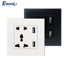 Esooli-toma de corriente con doble USB para el hogar, toma de corriente Universal de 5 agujeros con Panel de plástico 2024 - compra barato