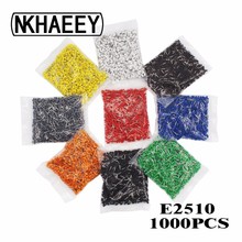 1000pcs/Pack E2510 Insulated Cord End Terminal Crimp Terminal Wire Connector Crimp Ferrules Crimping Terminals Tubular AWG #14 2024 - buy cheap