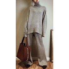 2022 Full Limited Real Custom Cashmere Knit 2 Sets High-neck Sweater Wide-leg Pants Suit Loose Lazy Thick Two-piece Female 2024 - buy cheap