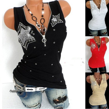 Sliver Star Metal Ring Setting Tops Sexy Deep V Neck Sequined Sleeveless T-shirt Female Club Party Tee Shirt Tops WDC2082 2024 - buy cheap