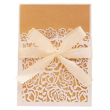 1pcs White Laser Cut Wedding Invitations Card Elegant Rose Flora Greeting Cards Customize With Ribbon Wedding Party Supplies 2024 - buy cheap