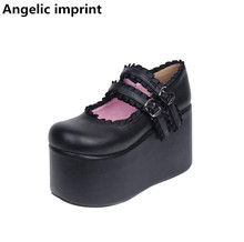 Zapatos con estampado angelical de lolita para mujer, calzado de fiesta de princesa, cosplay de chica mori, de cuña alta, encaje 47 2024 - compra barato