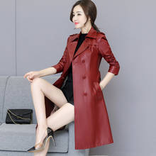 Plus Size 4XL 5XL Autumn Ladies Motorcycle Coat Double-Breasted Long Leather Trench Coat Women Windbreaker Casaco Feminino C4838 2024 - buy cheap