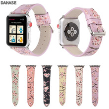 Кожаный ремешок для часов DAHASE Plum Blossom, ремешок для Apple Watch 38/42 мм, браслет с цветочным принтом для iWatch Series 1 2 3, аксессуары 2024 - купить недорого