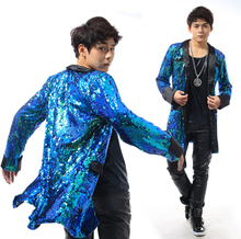 Disfraz de Dj de discoteca cantante para hombre, traje largo de Color con lentejuelas, chaqueta y abrigo de secciones largas, Zhi 2024 - compra barato