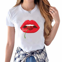 Sexy Lips Print Summer Tshirts Women White T Shirts Female Casual 2019 Tee Shirt Femme Short Sleeve Tops Floral Chemise #YJP 2024 - buy cheap