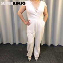 Superkimjo branco macacão para casamentos renda applique elegante pant terno vestidos de festa noite feminino festa 2024 - compre barato