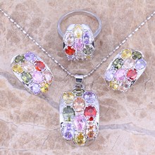 Multicolor Purple Cubic Zirconia Silver Plated Jewelry Sets Earrings Pendant Ring Size 5 / 6 / 7 / 8 / 9 / 10 S0010 2024 - buy cheap