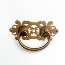 Gaveta de cobre antigo de 98mm, maçaneta em latão de metal chinês para móveis, anel retrô, montagem por parafuso 2024 - compre barato