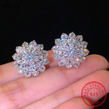 s925 Sterling Silver Crystal Snowflake Stud Earrings For Women White Blue Sapphire Stone Green Zircon Wedding Earrings Jewelry 2024 - buy cheap