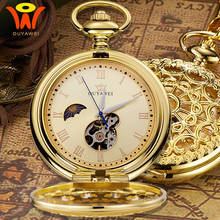 Vintage Mechanical Moon Pocket Fob Watch Gold With Chain Retro Skeleton Mens Steampunk Mechanical Clock Necklace Pendant Watch 2024 - buy cheap