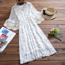 Mori girl white chiffon floral print dress new summer fashion short sleeve casual dress elegant flower vestidos 2024 - buy cheap
