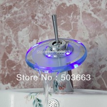 Круглое горячее холодное стекло водопад LED хромированная батарея на палубе крепление с одной ручкой смеситель раковина сосуд кран для ванной комнаты 2024 - купить недорого