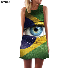 KYKU-Vestido corto con diseño de ojo para mujer, ropa Sexy femenina con estampado de grafiti, bandera brasileña, estilo bohemio, elegante y sin mangas 2024 - compra barato