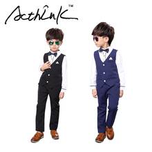 ActhInK 2020 New Boys 3PCS Vest+Shirt+Pant Striped Solid Formal Dress Suit with Bowtie & Belt Brand Kids Formal Party Suit,MC077 2024 - buy cheap