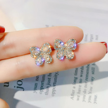 Shiny Crystal Butterfly Stud Earrings Silver Color Needle Sparkling Bow Knot Ear Jewelry Zircon Women Party Luxury Jewelry 2024 - buy cheap