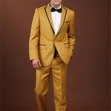 Custom Made Gold Men Suits Formal Prom Suits Vintage Groomsmen Wedding Tuxedos Black Mens Daily Wear suit(Jacket+Pants) 2024 - buy cheap