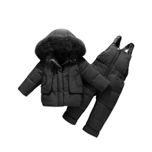 Ropa de bebé, chaqueta de plumón para niño y niña, traje de manga de murciélago, pantalones de babero coreanos de caramelo negro, conjunto de abrigo de invierno de dos piezas 2024 - compra barato