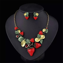 Lusion Jewelry Wholesale Maxi Necklaces Women 2015 New Design Fashion Strawberry Statement Necklace With Earrings Jewelry Set 2024 - buy cheap