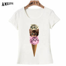 AMEITTE Cute Meow Scream Print T-Shirt Summer Women T-shirt Funny Cat Ice Cream Cone Design Kawaii Tops Fashion Girl Casual Tees 2024 - buy cheap
