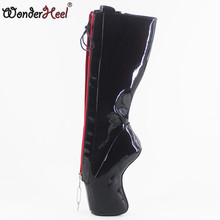 Wonderheel new extreme high heel 7" curved heel double locked zipper patent sexy fetish inner lacing up knee high ballet boots 2024 - buy cheap