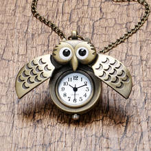 Antique Steampunk Open Wings Fob Bronze Night Quartz Pocket Watch Chain Owl Necklace Pendant Men Women Gift P27 Drop Shipping 2024 - buy cheap
