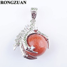 RONGZUAN Natural Golden Sand Stone Round Ball Bead Dragon Claw Crystal Pendant Necklace Silver Plated 18" Chain Jewelry TN3107 2024 - buy cheap