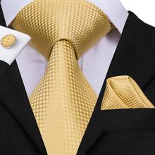 Hi-Tie Men Tie Silk Necktie High Quality Business Gold Ties and Handkerchief Cufflinks Set Suit Wedding Party Yellow Men Tie Set 2024 - buy cheap