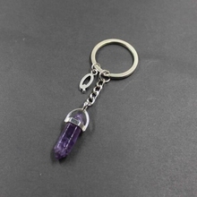 Natural Stone Keychain Natural Quartz Mix A-Z letter Key Rings Pink Crystal Hexagonal Column Bullet Key Chains For Keys Car Bag 2024 - buy cheap