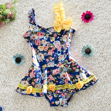 Maiô triangular floral para meninas, traje de banho de uma peça para crianças, roupa de banho para praia 2024 - compre barato