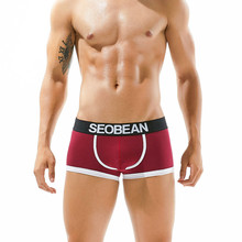 New SEOBEAN men's boxer cotton underwear boxers men sexy U convex corners in low-waist cotton boxer 2 colors S M L XL 2024 - buy cheap