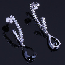 Flawless-pendientes colgantes de circonia cúbica, color negro, blanco, plateado, V0364 2024 - compra barato