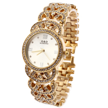 Часы женские кварцевые аналоговые, стильные люксовые наручные часы G & D с браслетом под платье из нержавеющей стали, золотистые 2024 - купить недорого
