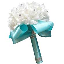 Ramo de boda azul Tiffany hecho a mano, flor de honor nupcial, cinta de flores artificiales con figuras de rosas, ramos de cristal de novia, 2019 2024 - compra barato