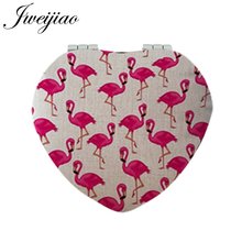 JWEIJIAO Red Flamingo Birds Heart Makeup Mirrors Folding Mini Pocket PU Leather Mirror 1X/2X Magnifying espejo 2024 - buy cheap
