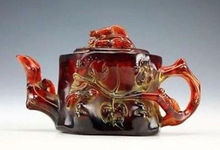 Exquisite Collectible Decoration Artificial amber Resin Flower Teapot 2024 - buy cheap