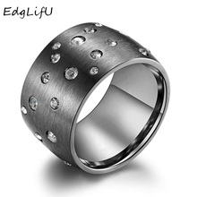 EdgLifU Men's Wide Ring Paved Clear Crystals Titanium Steel Rings For Men Stainless Steel Wedding Ring Jewelry Anillo masculino 2024 - buy cheap