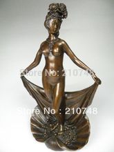 Free shipping Elegant Chinese old bronze statue of Our Lady of nude bathing Ancient Princess 2024 - buy cheap